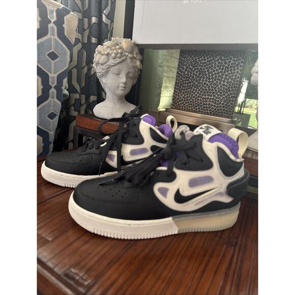 New Nike Air Force 1 React Mid Off Noir Black Action Grape Sz 4.5 Men 6.5 Women
